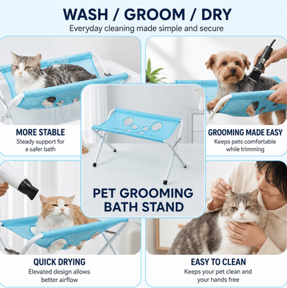 Pet Bathing Hammock Stand Foldable Dog Cat Grooming Drying Table Breathable Mesh Bath Helper for Small Pets